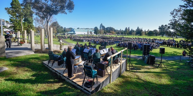 The crowd at Memorial Park at today's Anzac Day Civic Ceremony. Photo/George Novak
