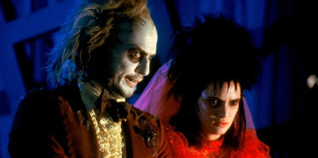 Michael Keaton and Winona Ryder in a scene from Tim Burton's 1988 film Beetlejuice.