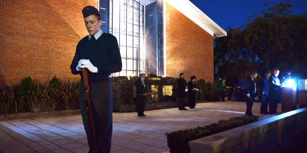 RESPECT: A member of the Kaikohe ATC stands guard at Kaikohe's dawn service. PICTURE/DEBBIE BEADLE