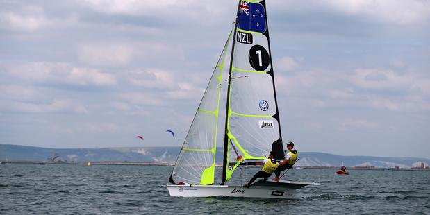 Peter Burling and Blair Tuke in action during the ISAF Sailing World Cup finals. Photo / Getty Images