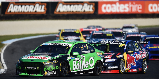Mark Winterbottom leads the field during the V8 Supercars Phillip Island SuperSprint. Photo / Getty Images