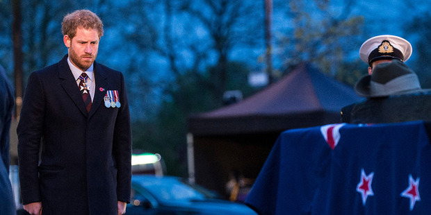 Prince Harry attended an ANZAC Day service at Hyde Park Corner as dawn broke in the UK. Photo / Supplied