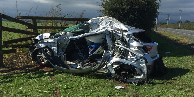 A US tourist was killed in this road accident near Matamata this month. A report shows short-term visitors crash for the same reasons as New Zealand drivers do. PHOTO/NZME