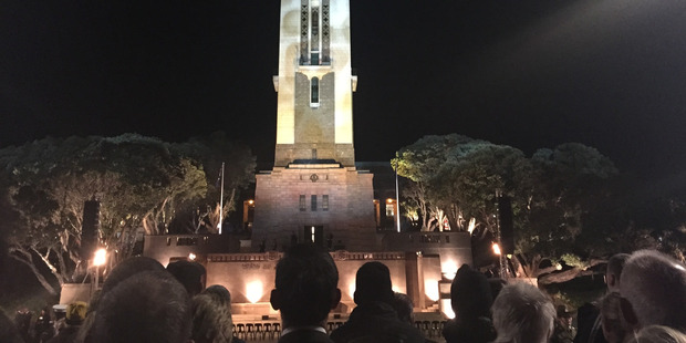 Thousands gathered at Wellington's Pukehau National War Memorial for the Anzac Dawn Service. Photo / Solbin Kang