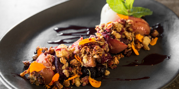 Hazelnut Crumble Dessert. Photo / Guy Coombes