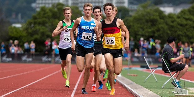 Daniel Hintz (right) pictured winning the under-20 1500m race at the national championships in Dunedin. Photo / Michael Dawson