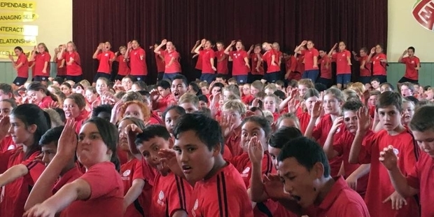 EN MASSE: A haka at Masterton Intermediate School involving more than 400 students on the final day of term.
