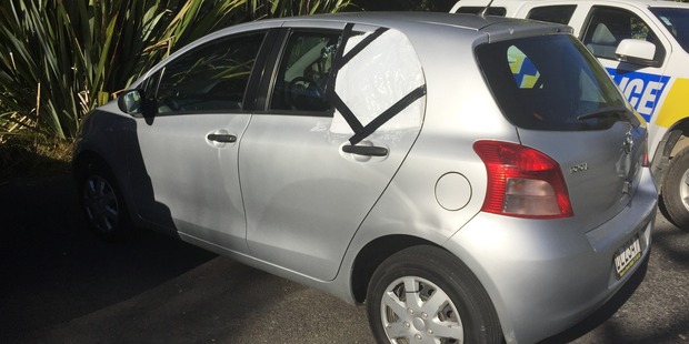 The back window of the the rental car had been smashed. Photo / Solbin Kang
