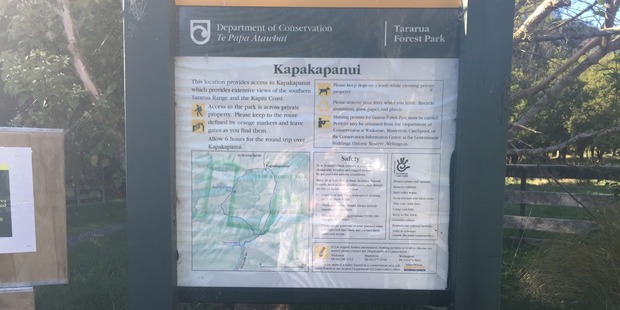 The Department of Conservation sign at the start of the park. Photo / Solbin Kang