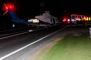 The Northland Rescue Helicopter on SH10 after a double fatal crash near Puketona Junction. PHOTO / SUPPLIED