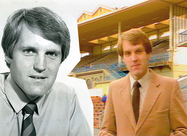 Peter Williams in 1984 as a sports reporter for Witness News. Right: Peter on The Story of The NZ Cricket Team (Men in White) in 1986.