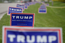 Trump signs in Indiana. Photo / AP