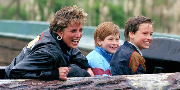 Prince Harry with his mother and brother Prince William at Thorpe Park. Photo / Getty Images