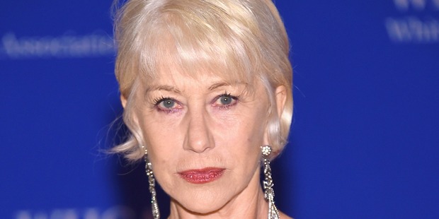Actress Helen Mirren shows her Prince symbol tribute at the 102nd White House Correspondents' Association Dinner in Washington, DC. Photo / Getty Images