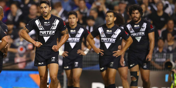 Shaun Johnson (L) and the Kiwis couldn't get anything going offensively against Australia. Photo / Getty