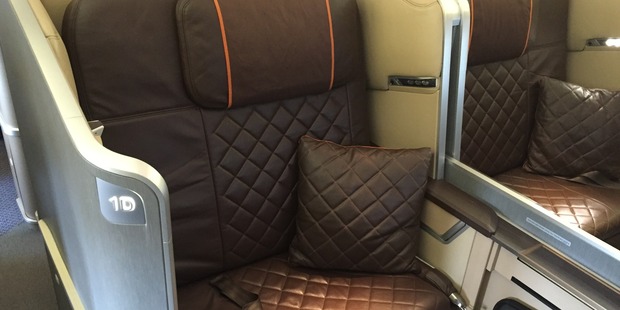 Business class in the "next Generation" cabin have the industry's widest fully flat bed. Photo / Grant Bradley