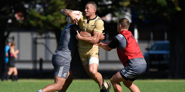 Sonny Bill Williams in action at All Blacks Sevens training at Blake Park yesterday. Photo / George Novak