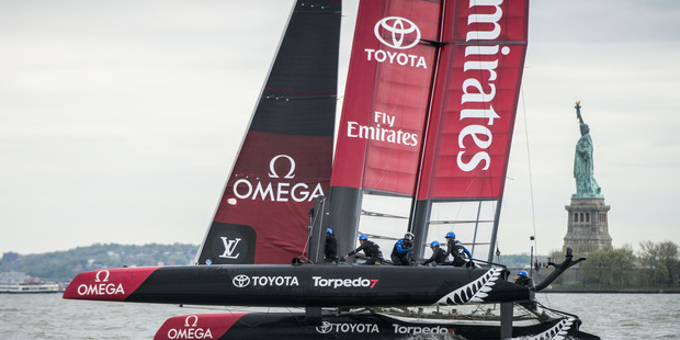 Emirates Team New Zealand have been studying the tricky conditions ahead of the America's Cup World Series races in New York.