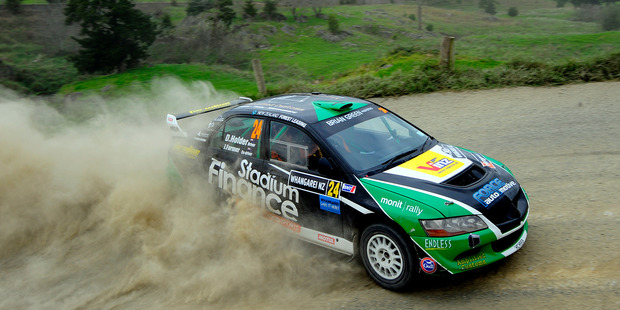 David Holder and co-driver Jason Farmer on the way to winning Rally Whangarei. Photo / Geoff Ridder