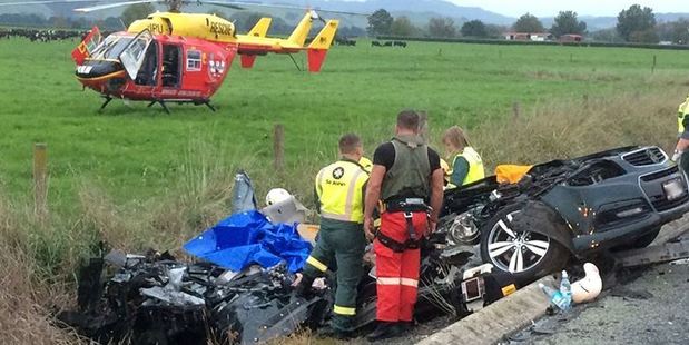 Emergency services at the scene of a crash which claimed the life of a Tauranga man near Tahuna. Photo/Phillips Search and Rescue Trust