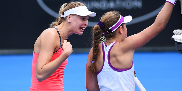 Naomi Broady, left, and Jelena Ostapenko engaged in a war of words at the ASB Classic. Photo / photosport.nz