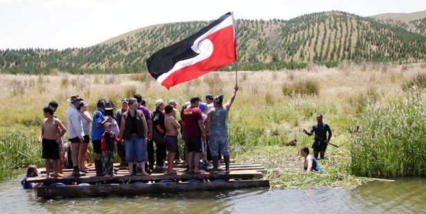 Members of Te Pari-o-Mahu Beach Access Group have built a raft to provide vehicle access Blackhead Point Beach in Porangahau.
