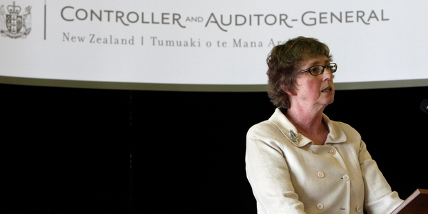 Auditor General Lyn Provost, seen here speaking to Mangawhai residents, is being billed more than $54million for alleged failure by Audit NZ to control expenses relating to the Mangawhai Community Wastewater Scheme. Photo / John Stone