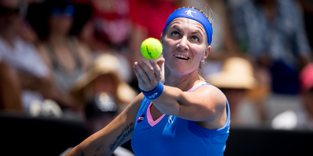 Svetlana Kuznetsova in action against Mona Barthel during day one of the ASB Tennis Classic. Photo / Dean Purcell.