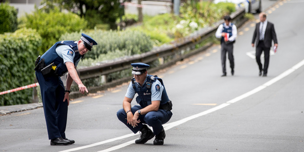 Police teams search for clues on Shore Rd in Remuera, Auckland. Photo / Michael Craig