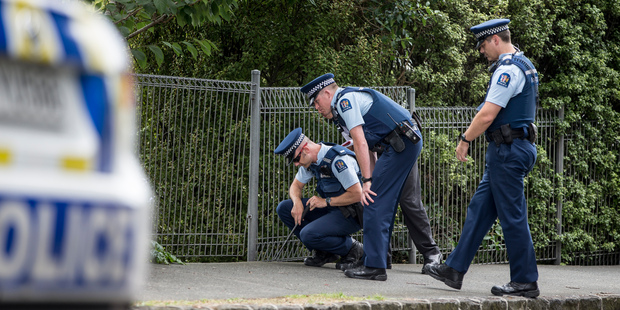 Police teams search for clues on Shore Rd in Remuera, Auckland. Photo / Michael Craig