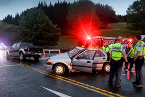 The scene of the crash on State Highway 2, just south of Waipawa Bridge, on Sunday night. Photo / Warren Buckland