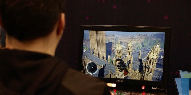 At CES, Tobii and Taiwanese firm MSI revealed a gaming laptop that fully integrates eye-tracking technology. Photo / Washington Post