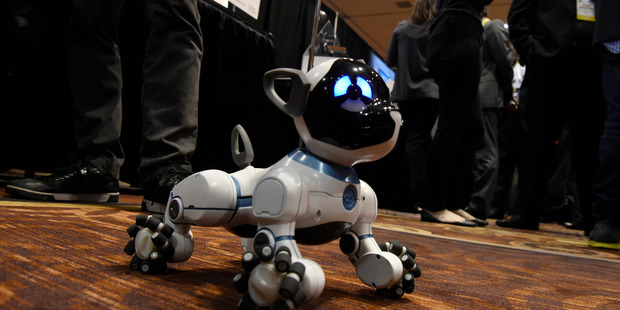 The WowWee CHiP robot dog is seen at the CES show. Photo / Bloomberg
