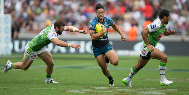Shaun Johnson in action against the Canberra Raiders at last year's NRL Nines. Photo / Brett Phibbs