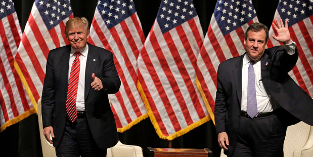 Republican presidential candidate Donald Trump with former opponent now supporter New Jersey Governor Chris Christie. Photo / AP