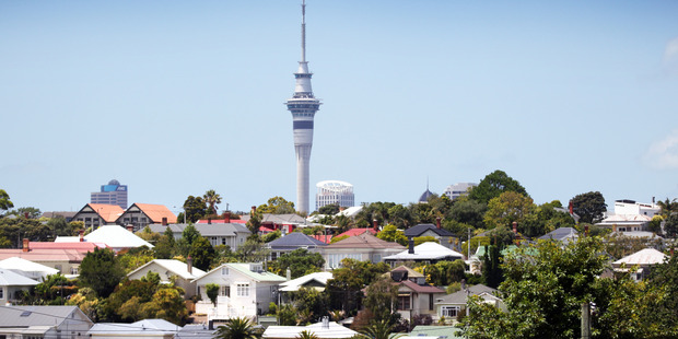 View of Sky Tower across Grey Lynn from Tutanekai Street Grey Lynn. Photo / Doug Sherring
