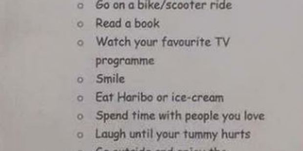A primary school teacher has won favour with her students after handing out this list of weekend homework tasks. Photo / Twitter