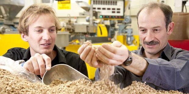 Scion's Jeremy Warnes (right, with scientist Damien Even) says reinforced plastics have very large commercial potential. Photo / Supplied