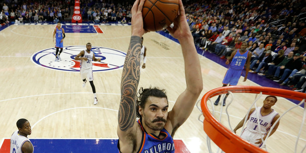 Steven Adams goes up for a dunk. Photo / AP