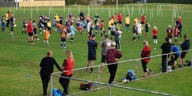 James Bannatyne coaching 50 young goalkeepers. Photo/George Novak
