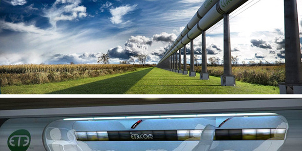 A diagram showing how a Hyperloop transport system could work.