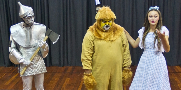 Trevayze Wairepo as Tinman, Arapeta Paea as Lion and Teina Cassidy as Dorothy. Photo / Stephen Parker