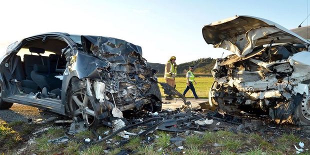 The serious crash unit at the crash scene yesterday. Photo / Stephen Jaquiery