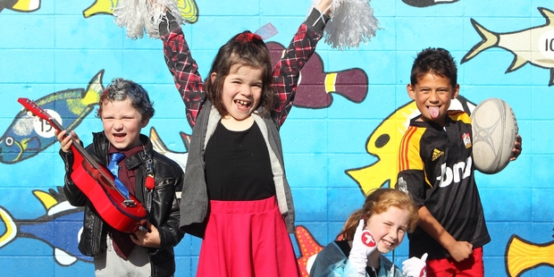 WISHES: Ronan Chester, 5, (left) Jessica Nichols, 8, Savannah Morrison, 9, and Pouakai Jackson-Williams, 9, dressed up as what they wished to be for the Make-A-Wish event. PHOTO/BEN FRASER