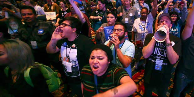 Supporters of Democratic presidential candidate Bernie Sanders. Photo / AP