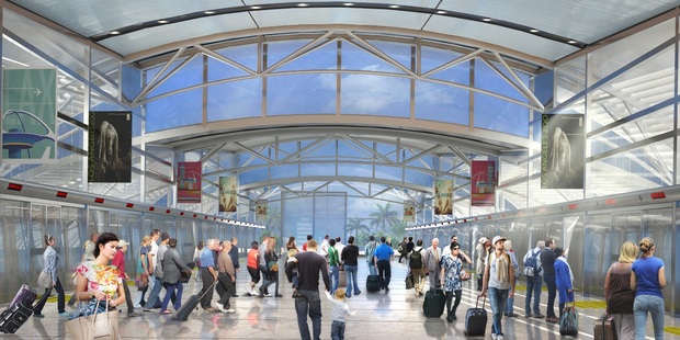 The interior of an automated people mover station.