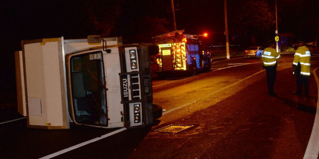 The truck lost control near the Southern Cemetery. Photo / Otago Daily Times / Linda Robertson