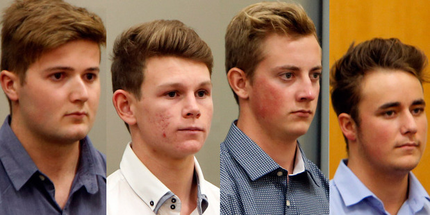 Matthew McKenzie, 19, Dylan Christie, 19, Ethan Daniel Poole, 19, and Robert Samuel Hales, 18, appeared in court on two charges each of burglary. Photo / John Stone