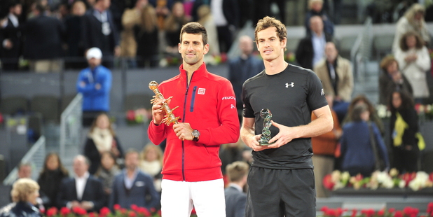Novak Djokovic and Andy Murray during the Mutua Madrid Open. Photo / Getty Images
