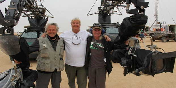 Guy Norris (far right) on the set of Mad Max: Fury Road. Photo / Supplied